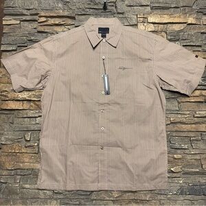 VTG FUBU The Collection Button Up Shirt Men’s Large Tan Striped Y2K Vintage NWT